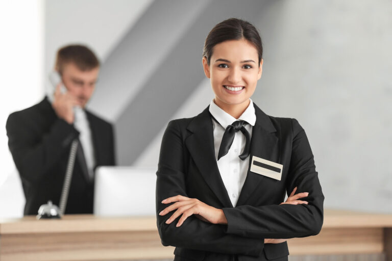 Female hotel receptionist at w